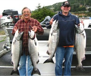 Rogue River Chinook Salmon limits for Mitch and Les Jr. And the big one got away!